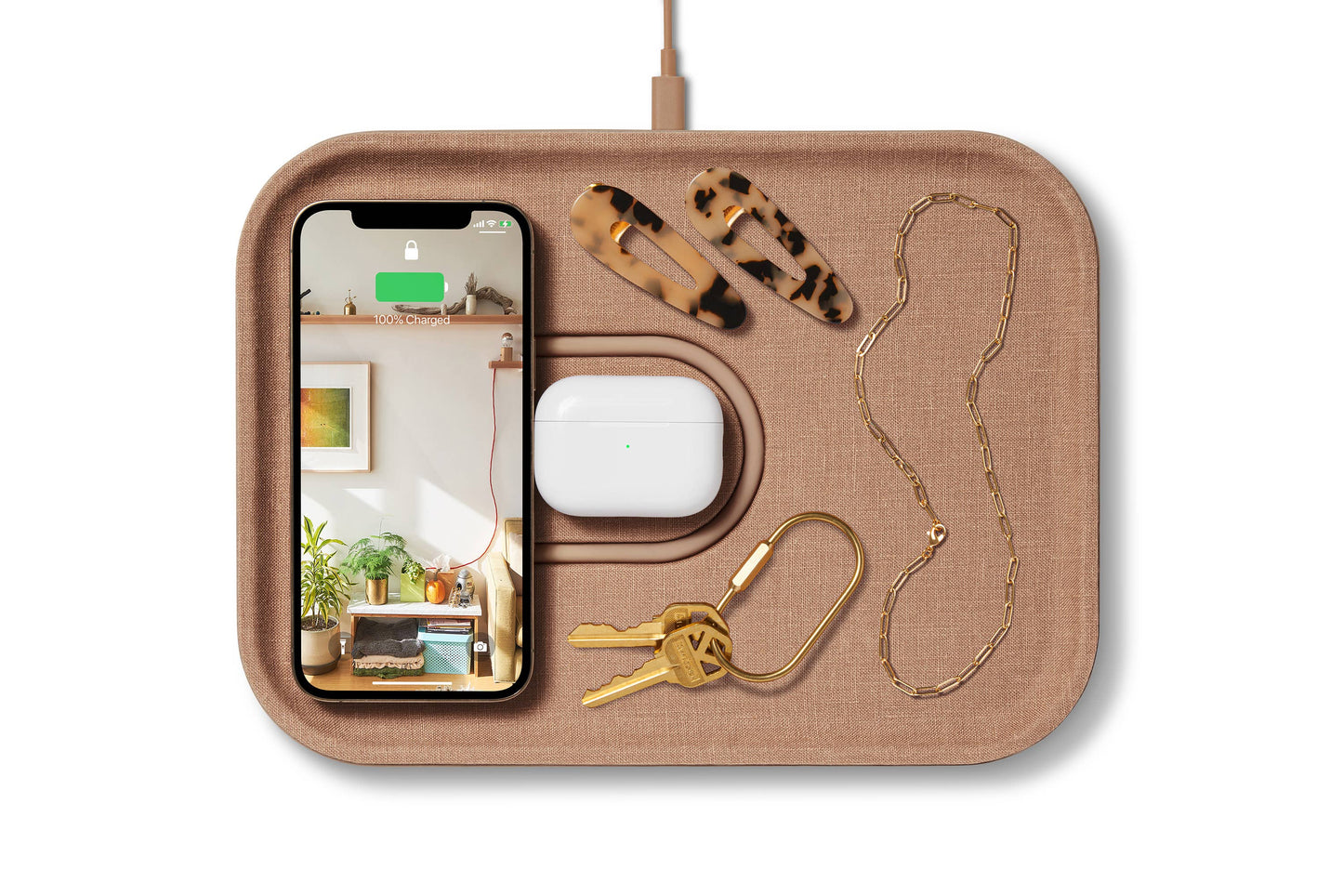 MAG:3 -Essentials Linen Wireless Dual Charge Tray (Magnetic): Natural