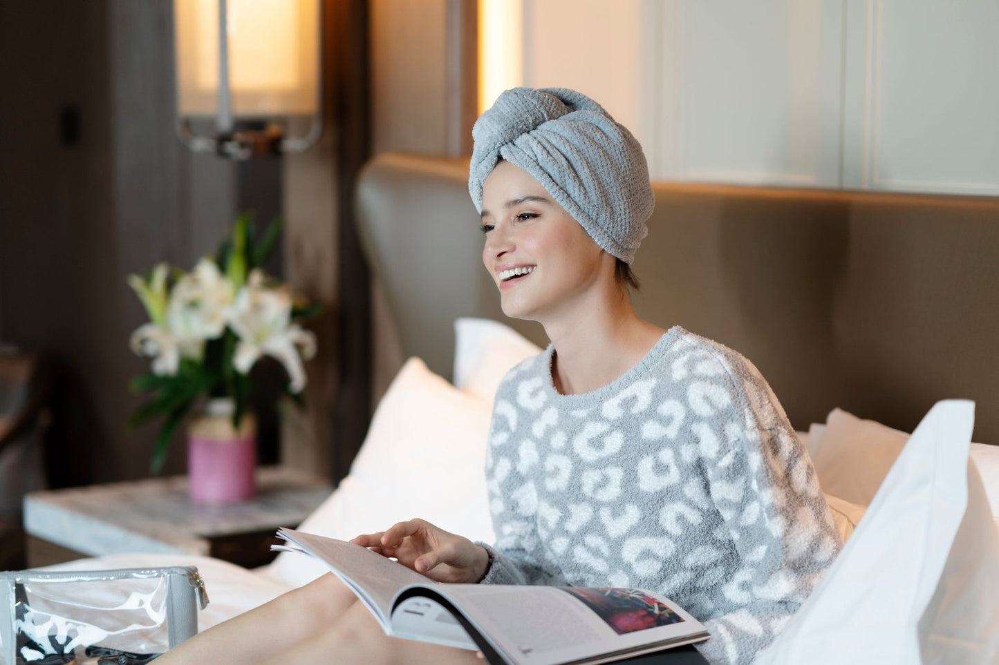 Grey Eden Hair Towel And Zip Pouch