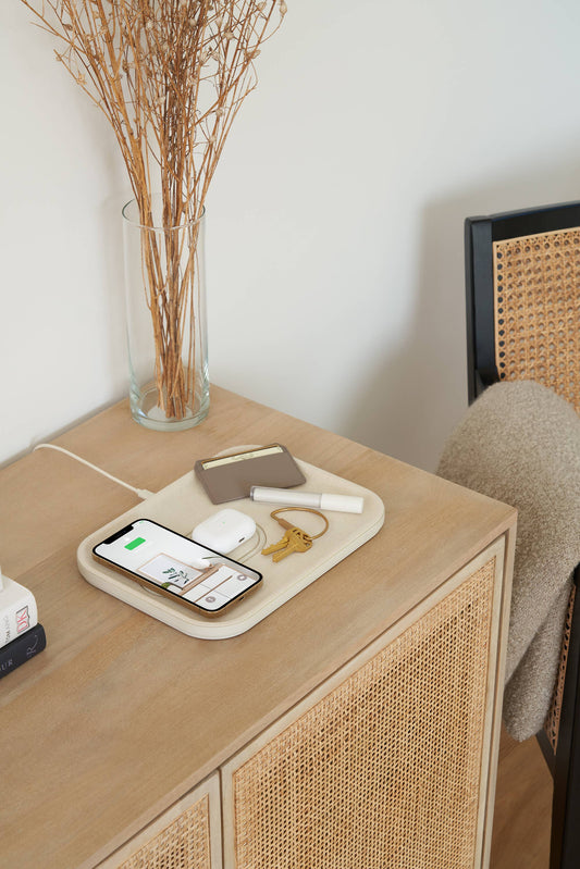 MAG:3 -Essentials Linen Wireless Dual Charge Tray (Magnetic): Natural